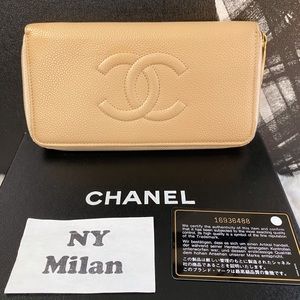Chanel Timeless Caviar Long Beige Wallet